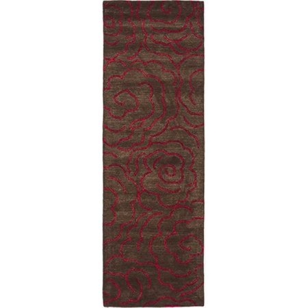 SAFAVIEH 2 ft. 6 in. x 14 ft. Runner Contemporary Soho Chocolate and Red Hand Tufted Rug SOH812D-214